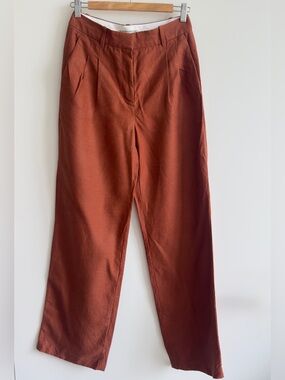Aritzia The Effortless Pant CruiseLinen Root Brown Wide Leg High Rise Trouser 4